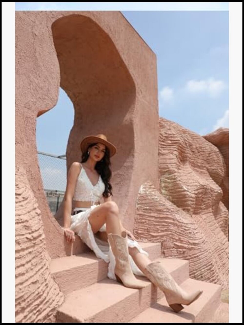Knee High Cowboy Boots Pointed Toe Block Heel Suede Western Embroidered Pull-On - Picture 3 of 7